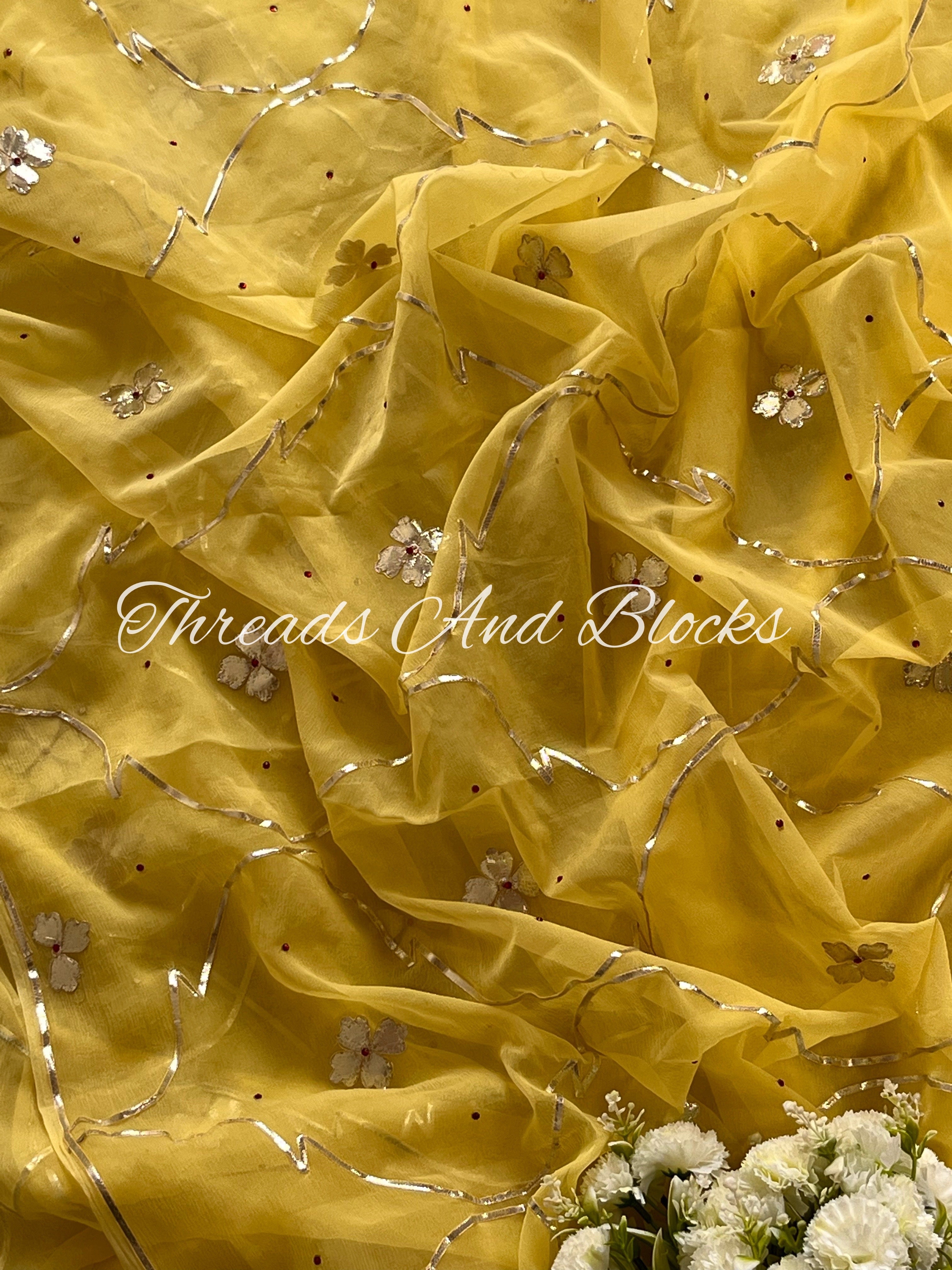 Lemon Yellow Gota Jaal Saree