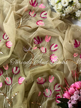 Ombré Olive Tulip Bouquet Saree