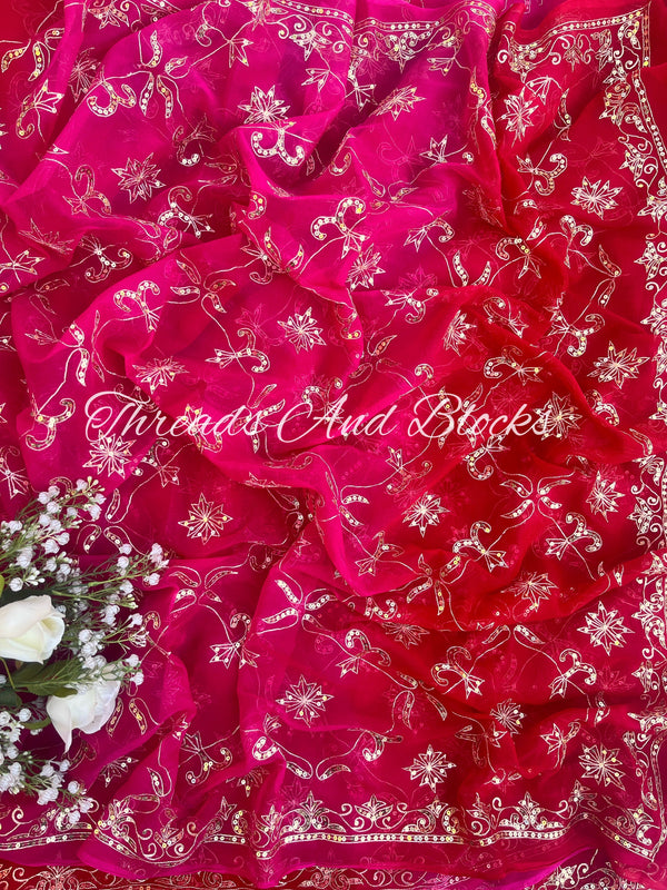 Red Rani Mughal Jharokha Jaal Saree