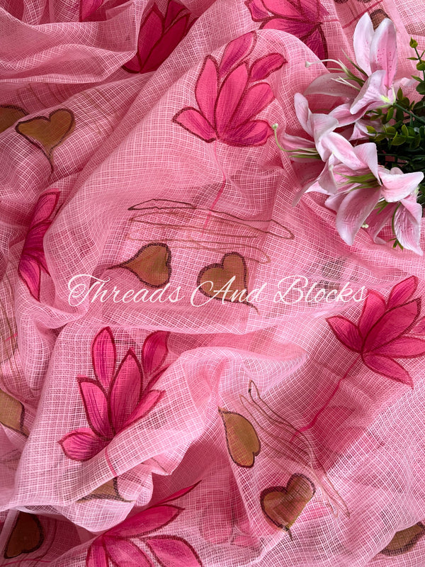 Pink Lotus Hand Painted Saree