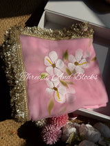 Baby Pink Hibiscus Saree