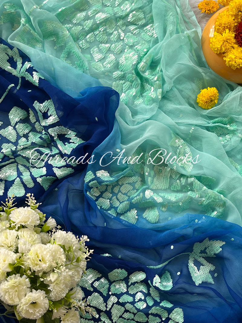 Ocean Blue Gulmohar Saree – Threads Blocks - Main Image