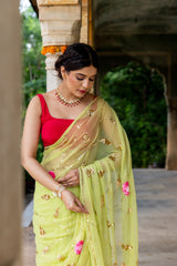 Mehendi Green Sequin Rose Jaal Saree