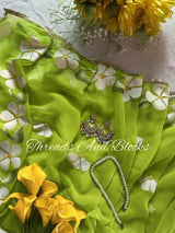 Lime Hibiscus Border Saree