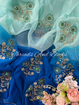 Summer Blue Poppy Saree