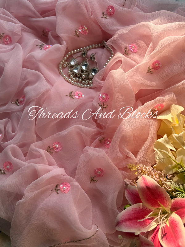 Misty Pink Petunia Saree