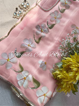 Blush Hibiscus Border Chiffon Saree