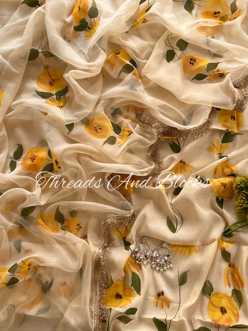 Yellow Blossoms Hand Painted Suit