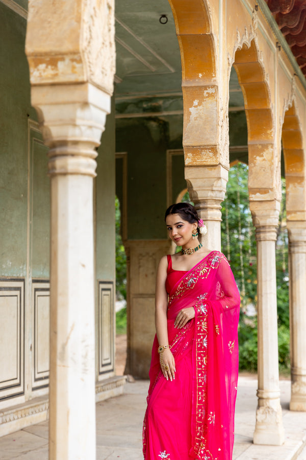 Rani Lotus Border Saree