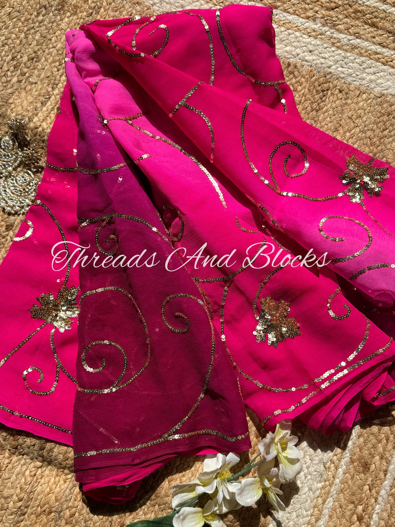 Berry Toned Gold Leaf Jaal Saree