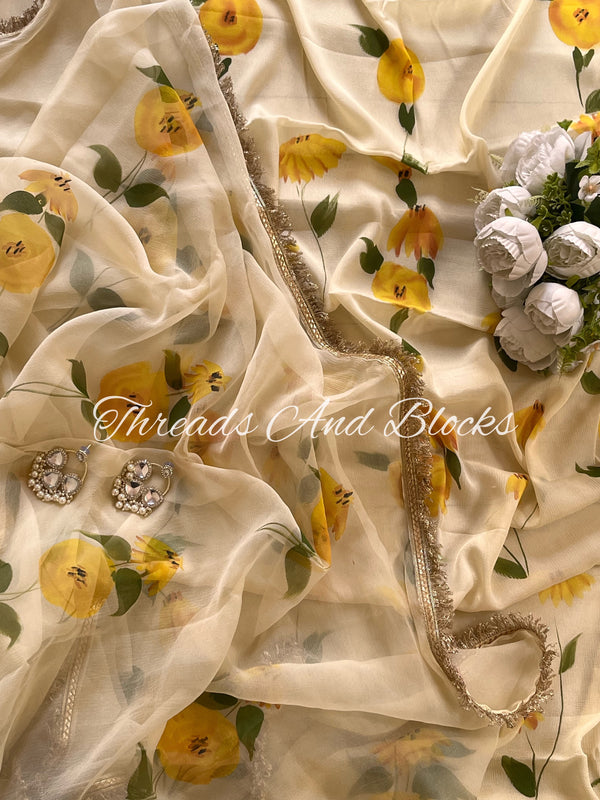 Yellow Blossoms Hand Painted Suit