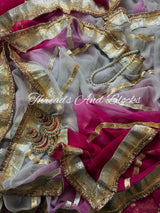 Rosé Grey Lappa Chiffon Saree