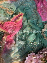 Moss Green and Pink Jaal Saree
