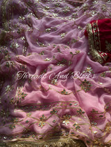 Baby Pink Kachi Patti Jaal Saree