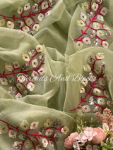 Sage Green Floral Stem Saree