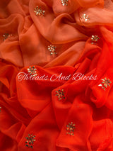 Shaded Orange Floral Mukaish Saree