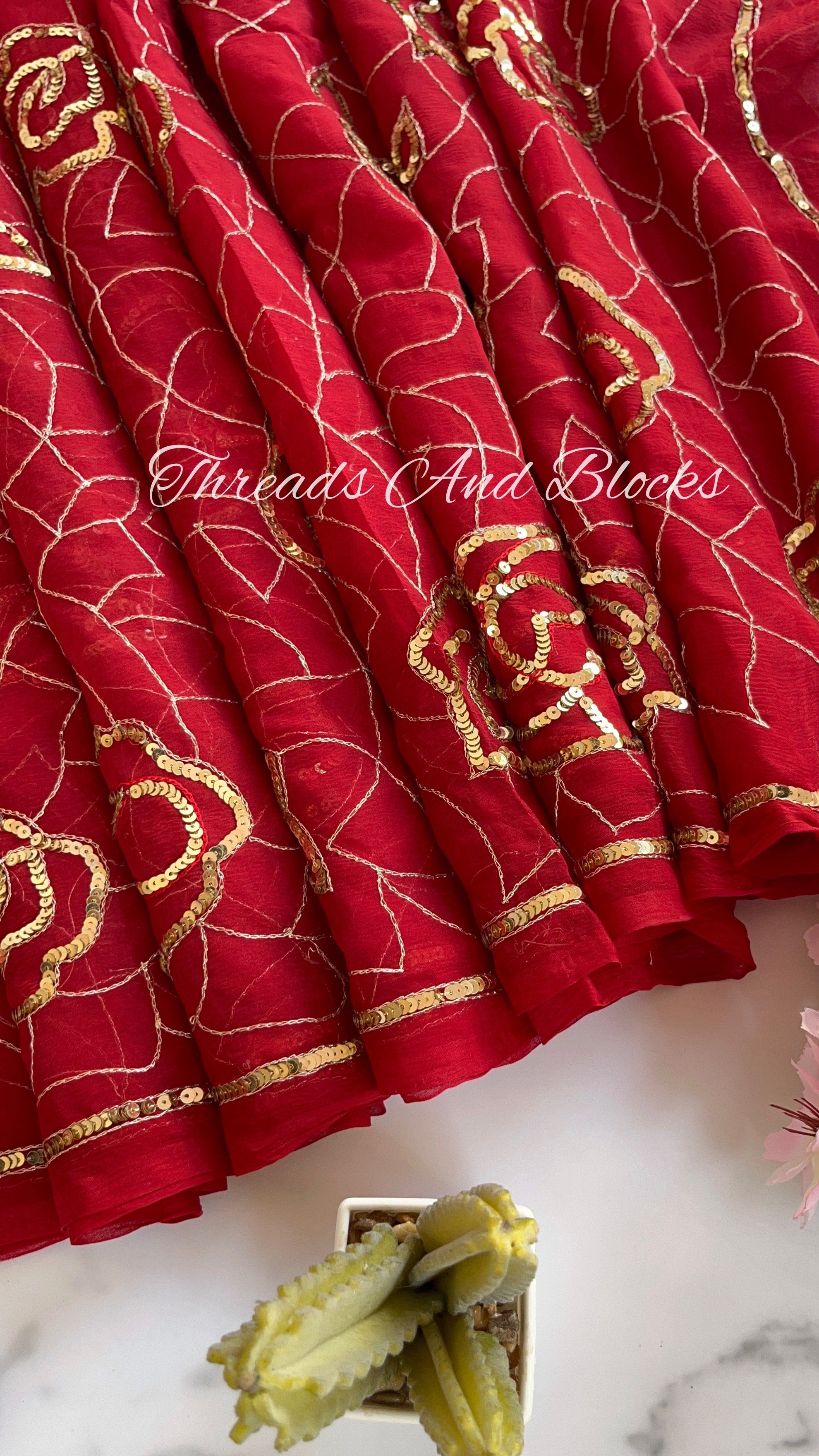 Rich Red Heavy Floral Jaal Saree