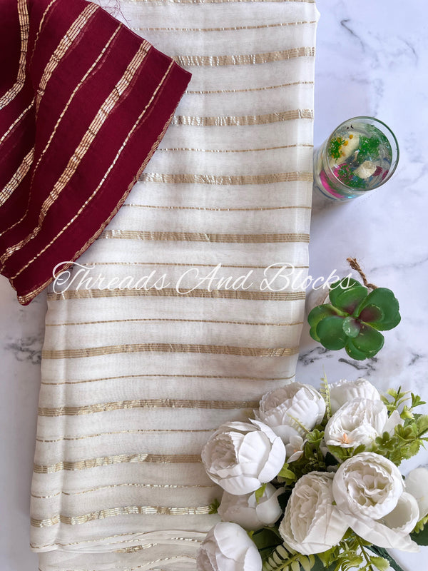 Georgette Off White and Gold Saree