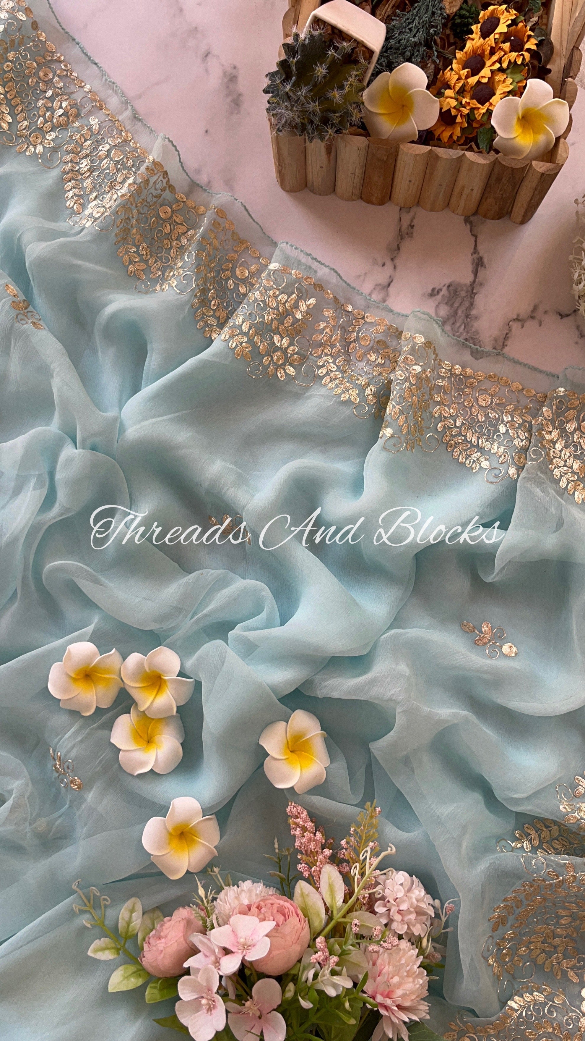 Pastel Blue Pittan Border Saree