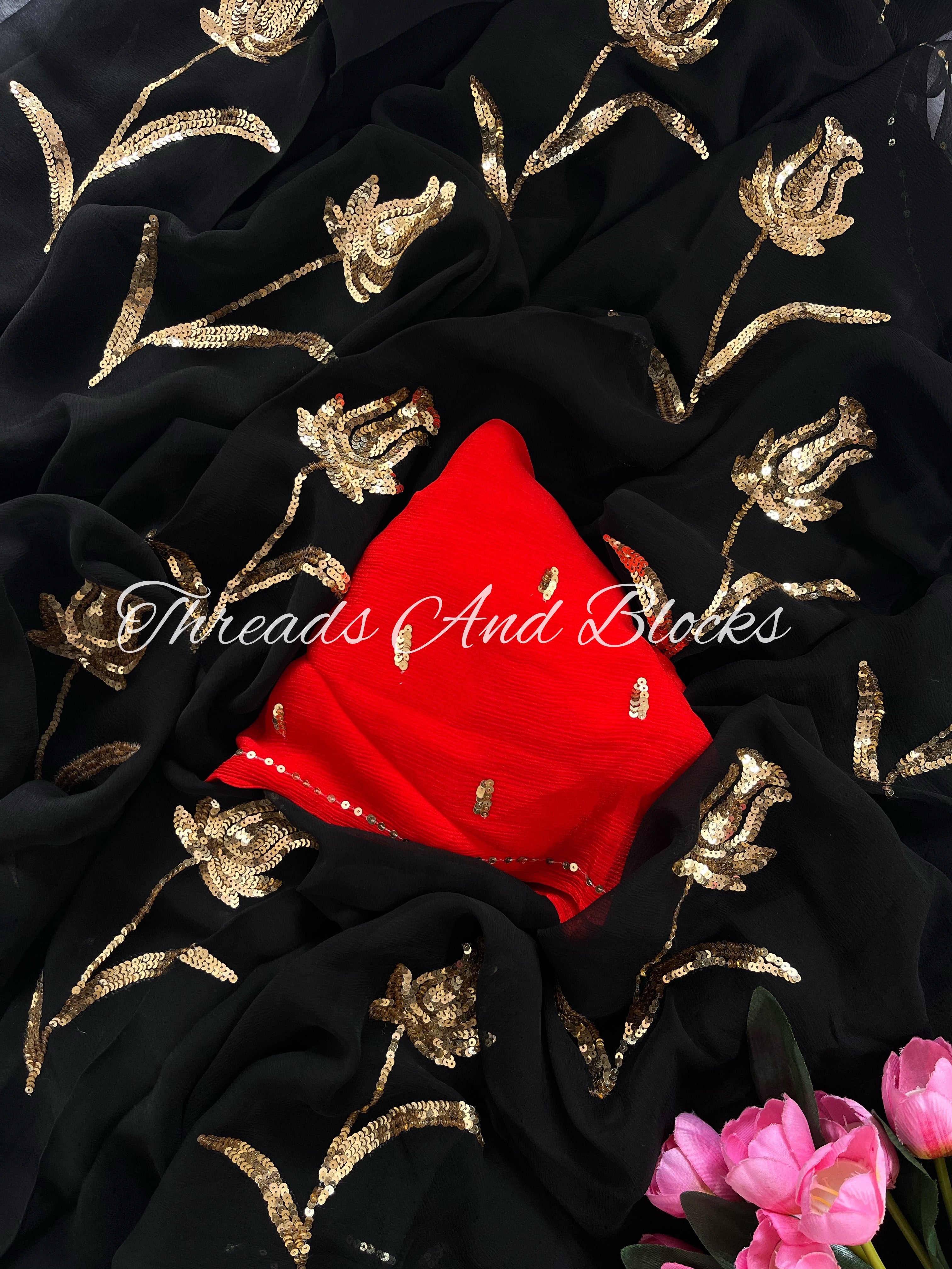 Black Holland Tulip Saree