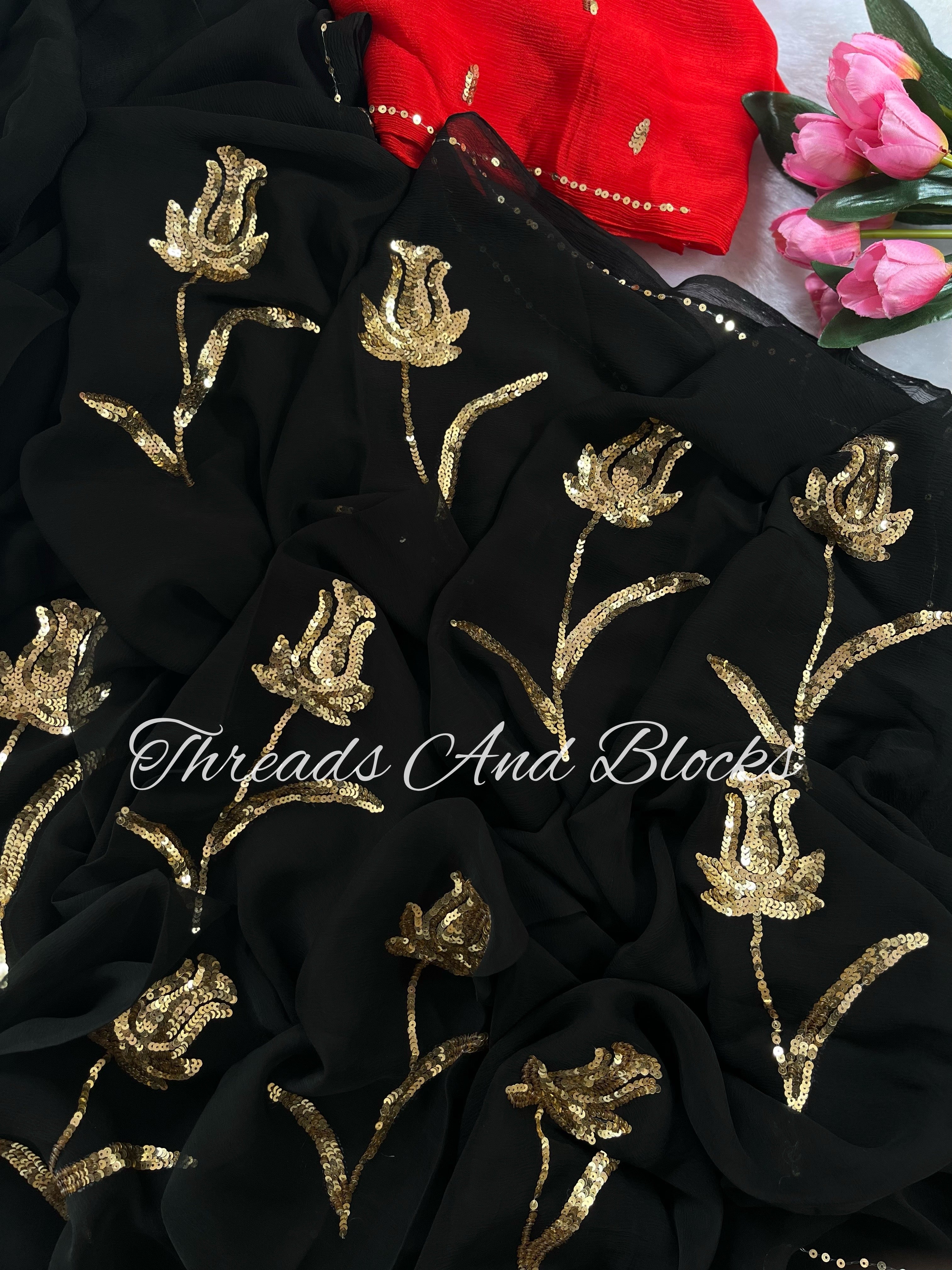 Black Holland Tulip Saree