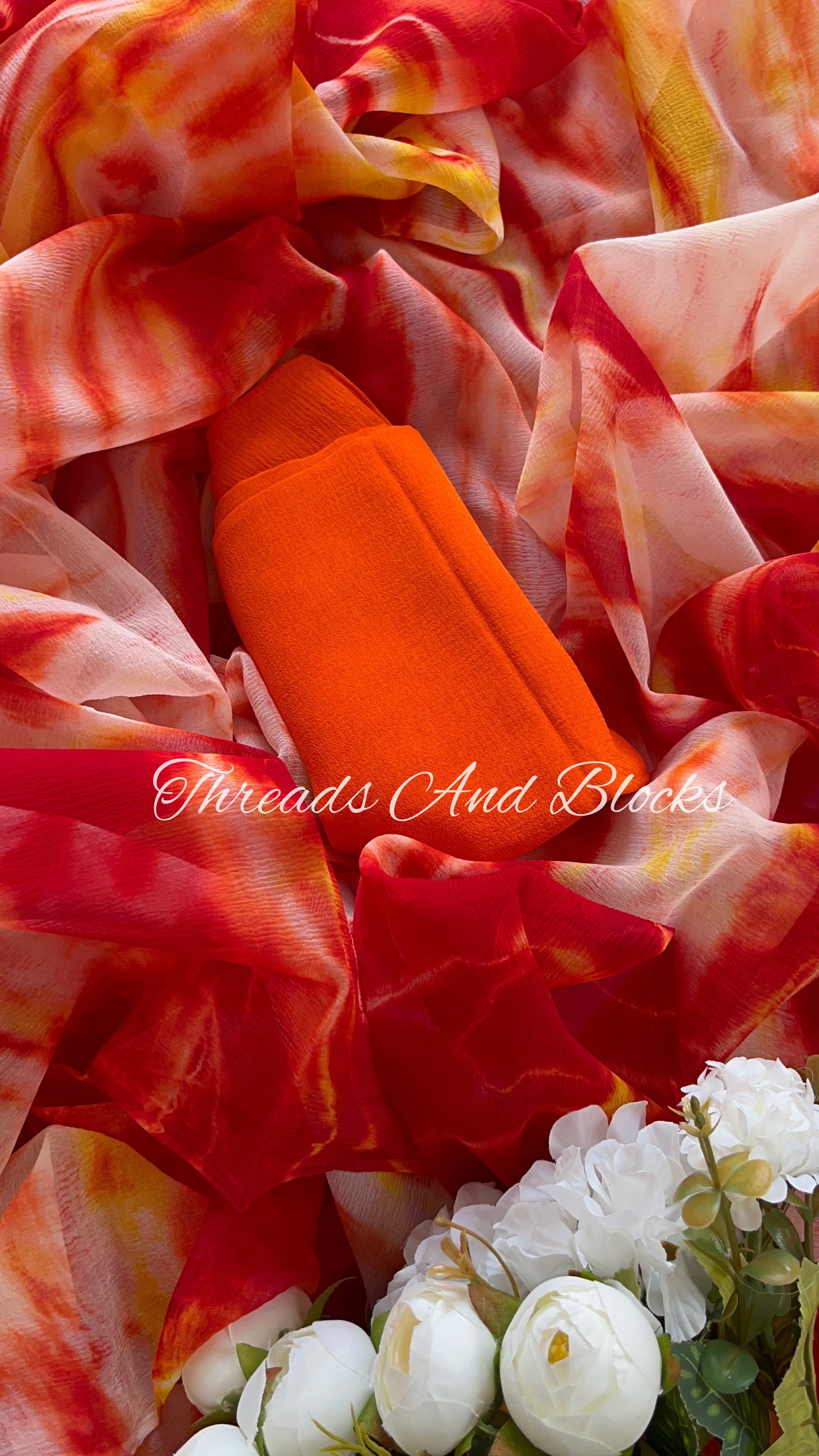 Red Yellow Shibori Saree