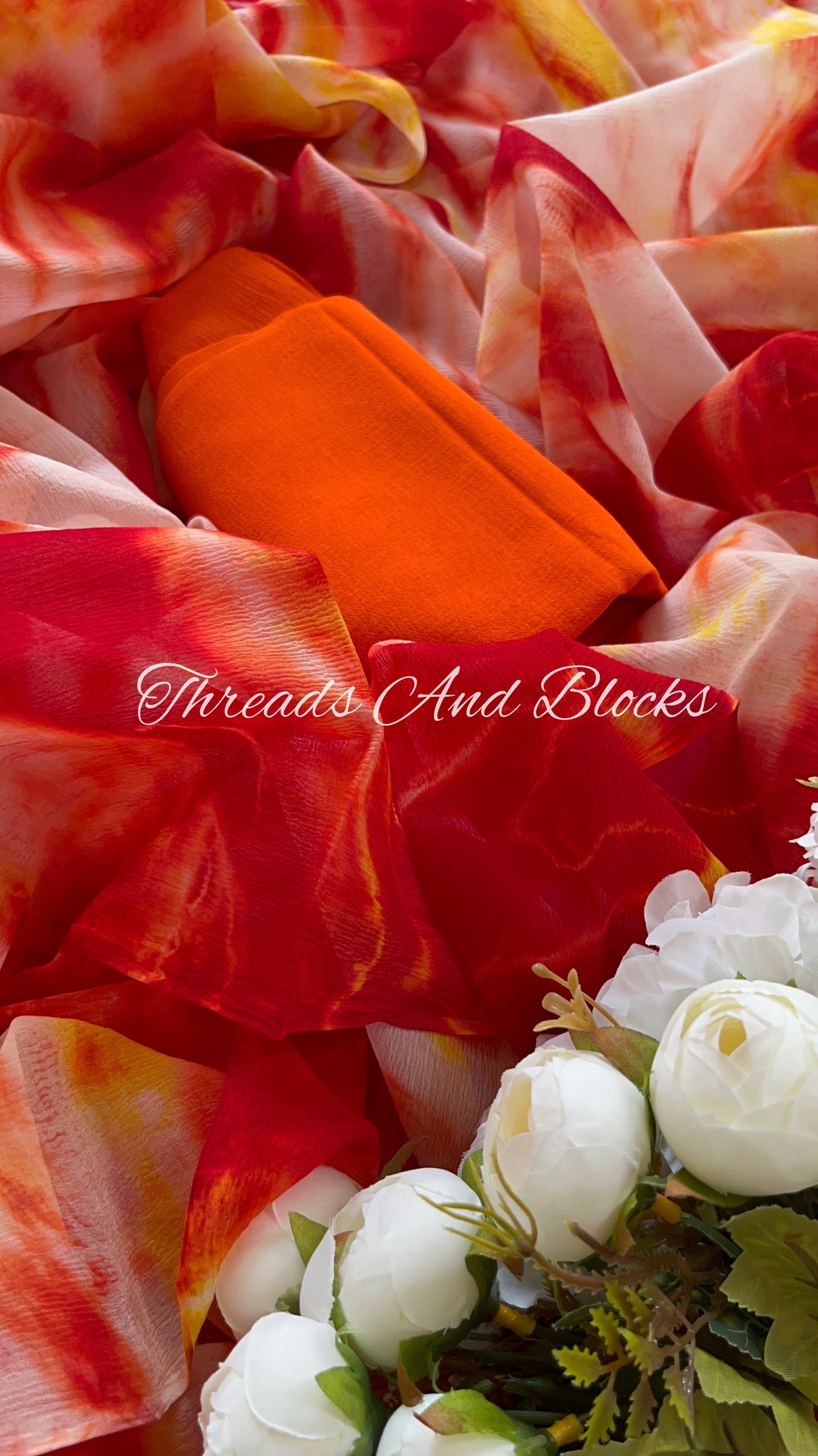 Red Yellow Shibori Saree