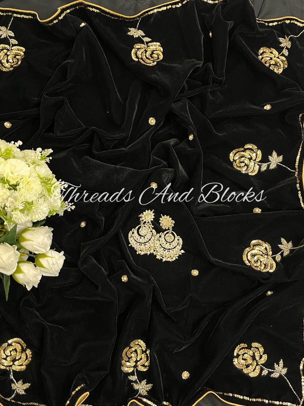 Black Rose Velvet Shawl