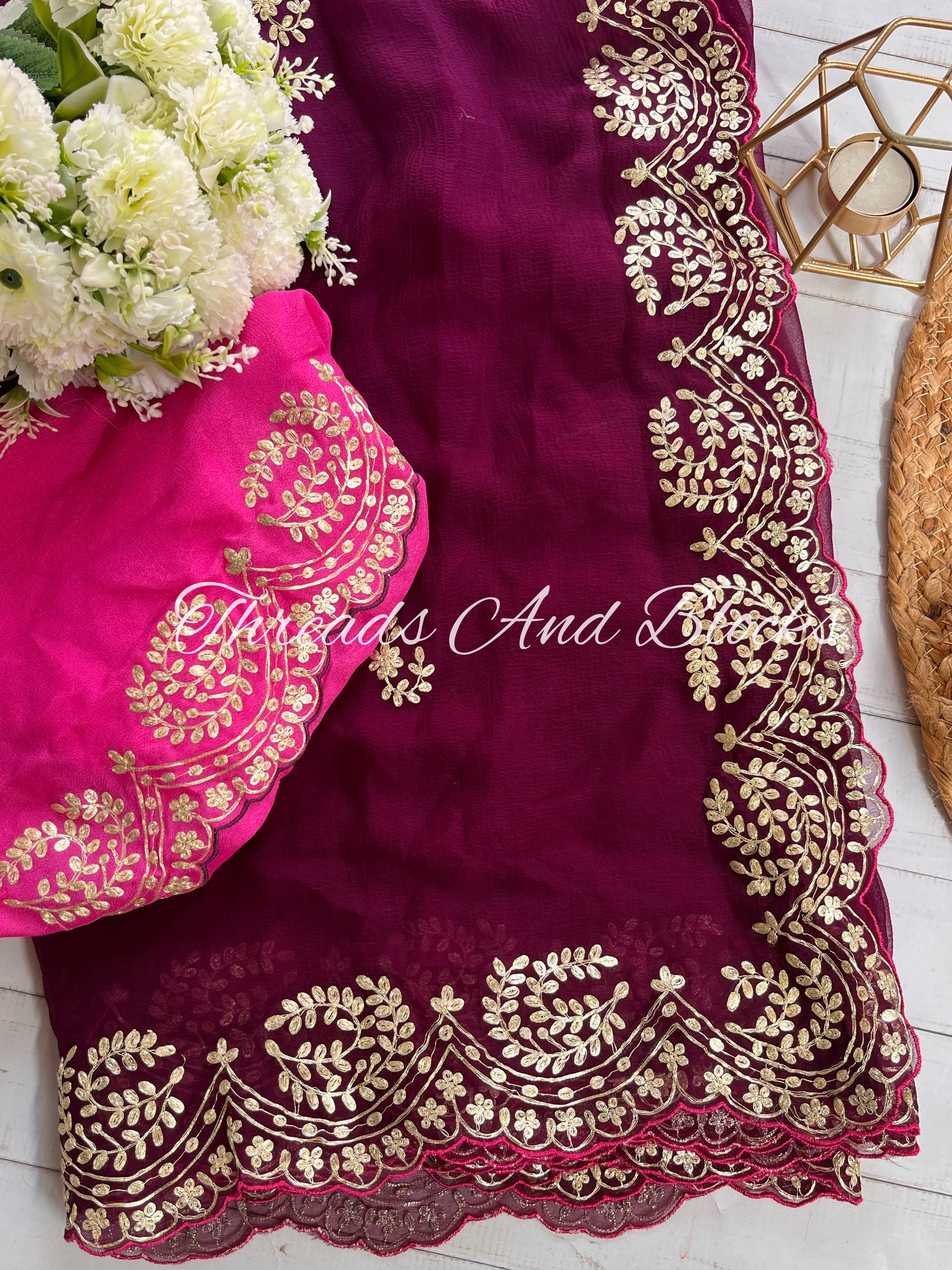 Plum Pittan Microscallop Saree