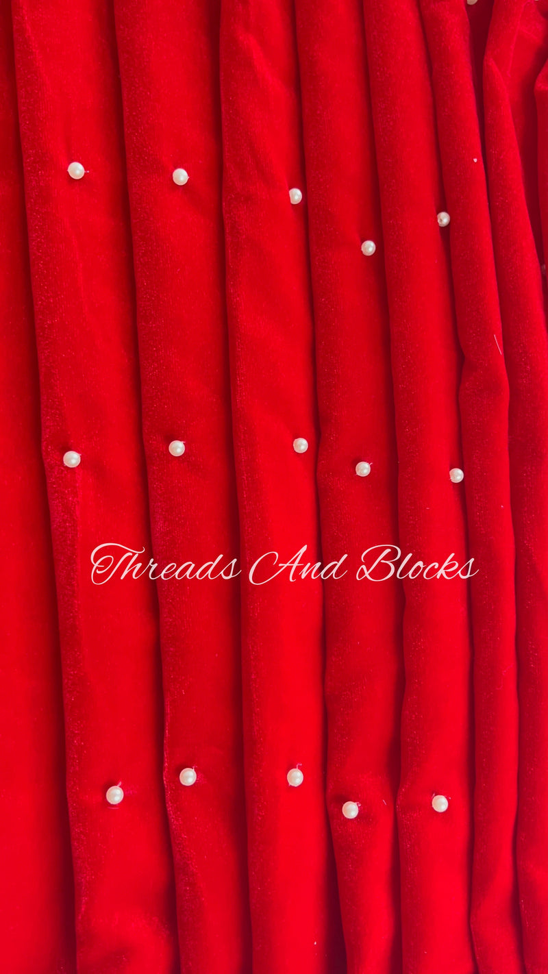 Red Pearls Velvet Shawl