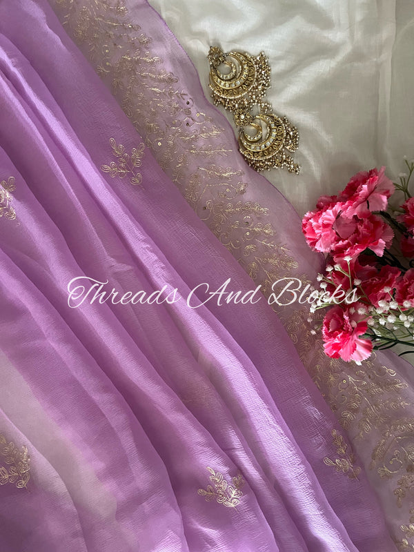 Lavender Heavy Aari Border Saree