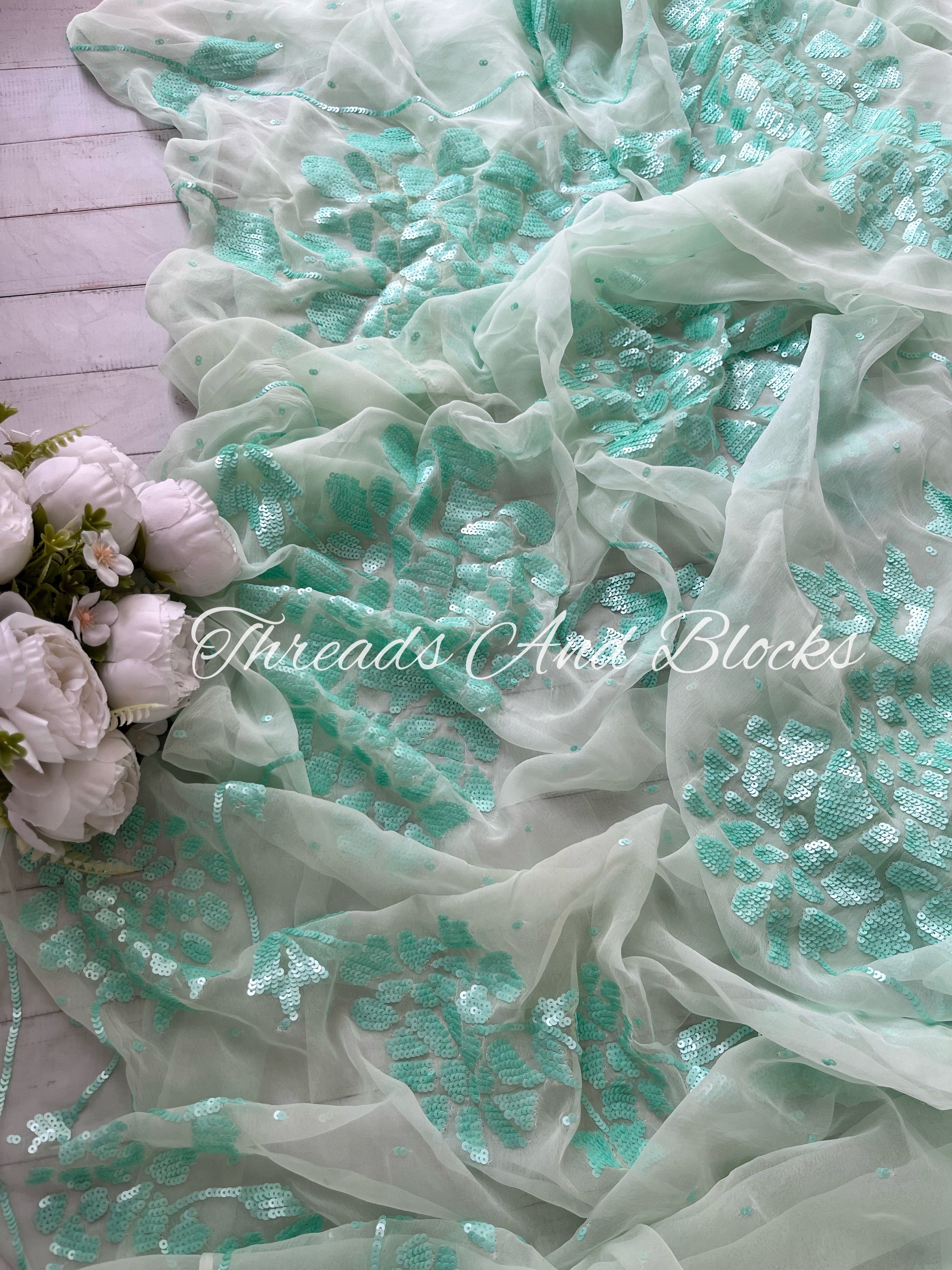 Sea Green Gulmohar Saree