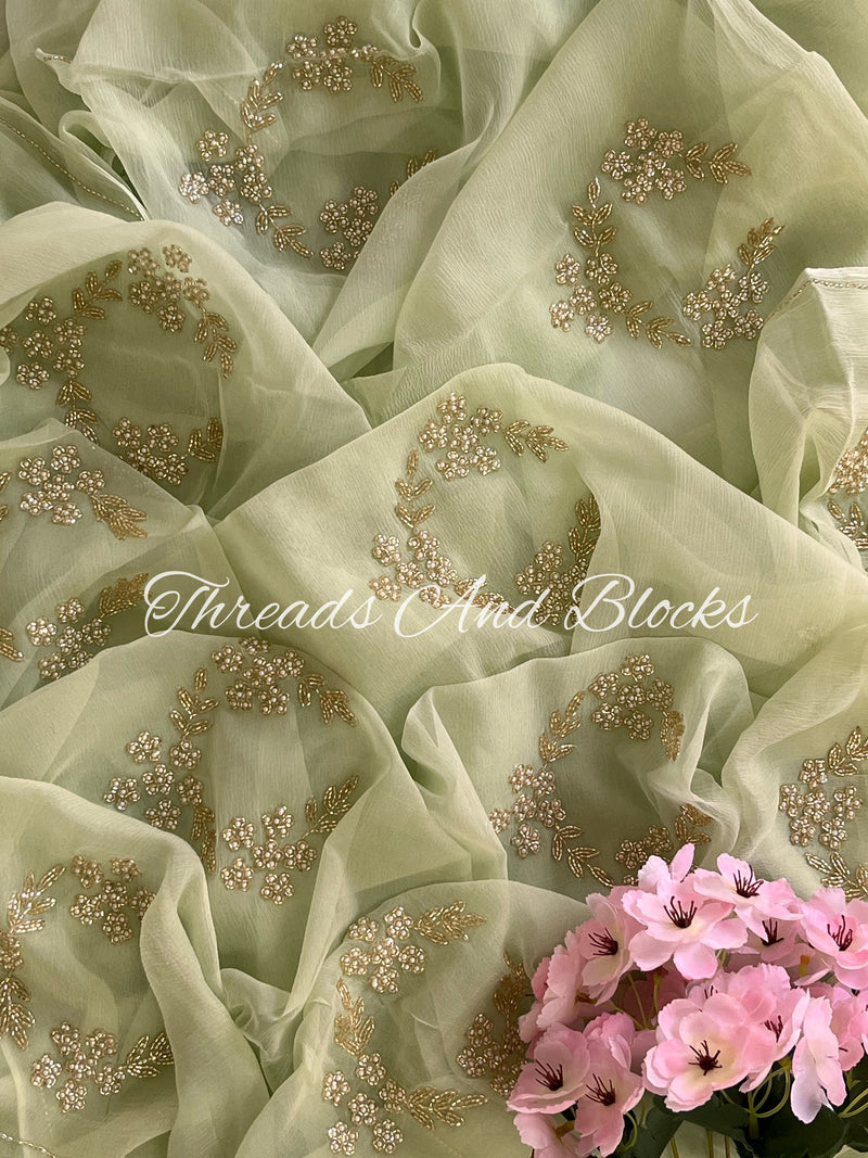 Elaichi Green Cut-Daana Saree