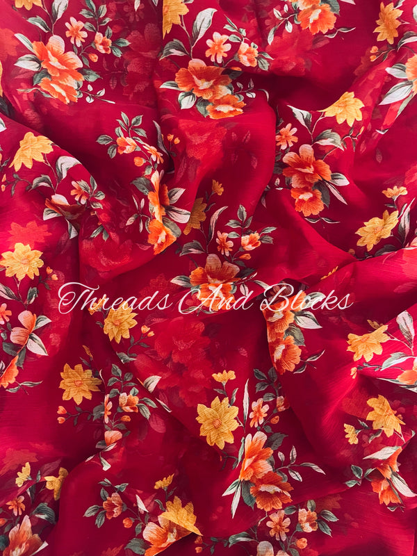 Red Floral Bagh Saree