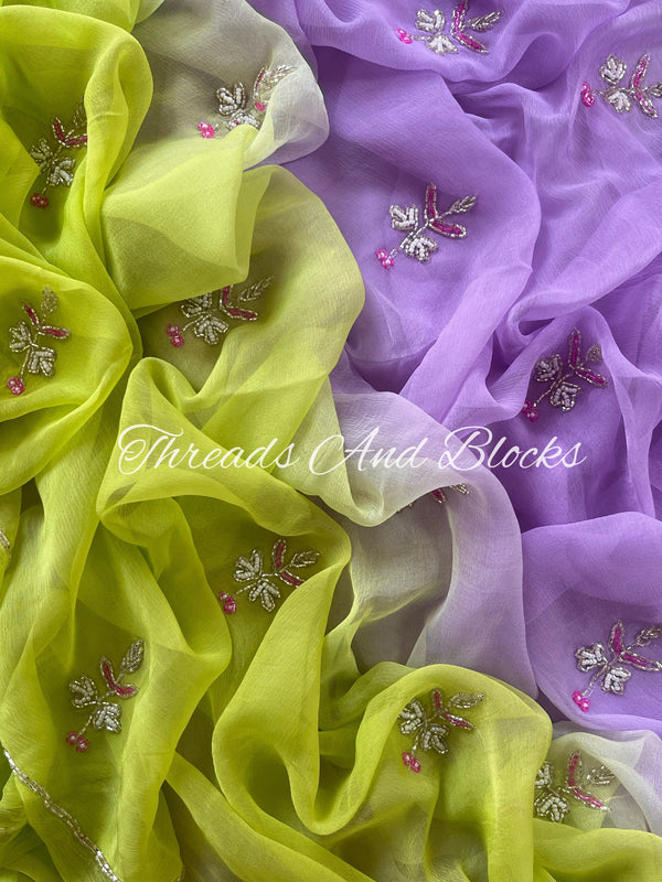 Green Lavender Floral Buti Saree