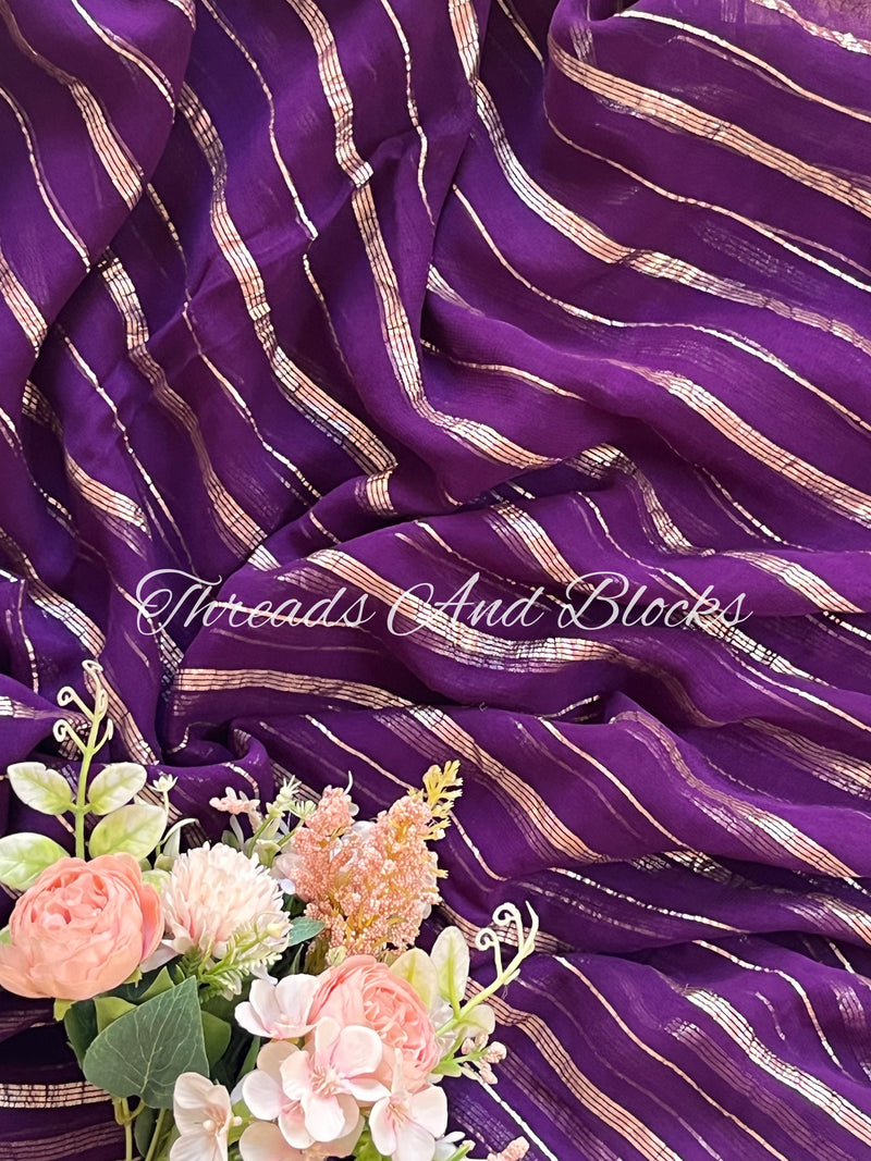 Georgette Purple and Gold Saree