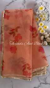 Organza Peach Digital Floral Saree