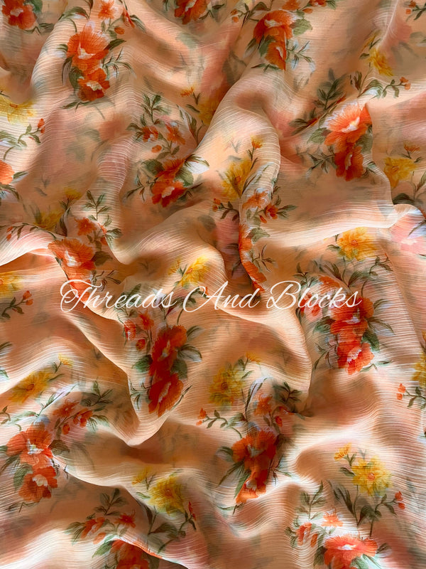 Peach Blooms Saree