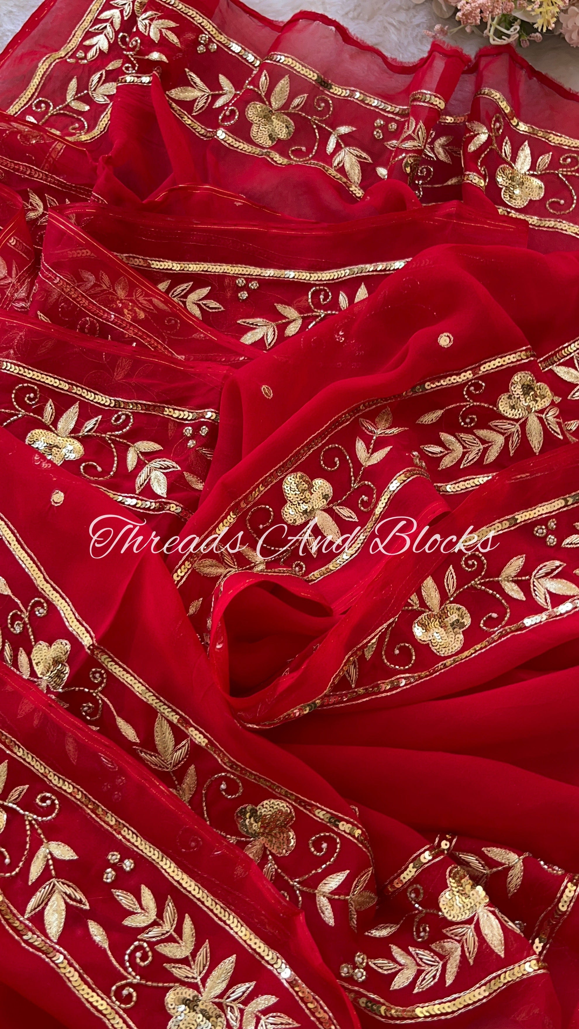 Organza Festive Floral Border Saree