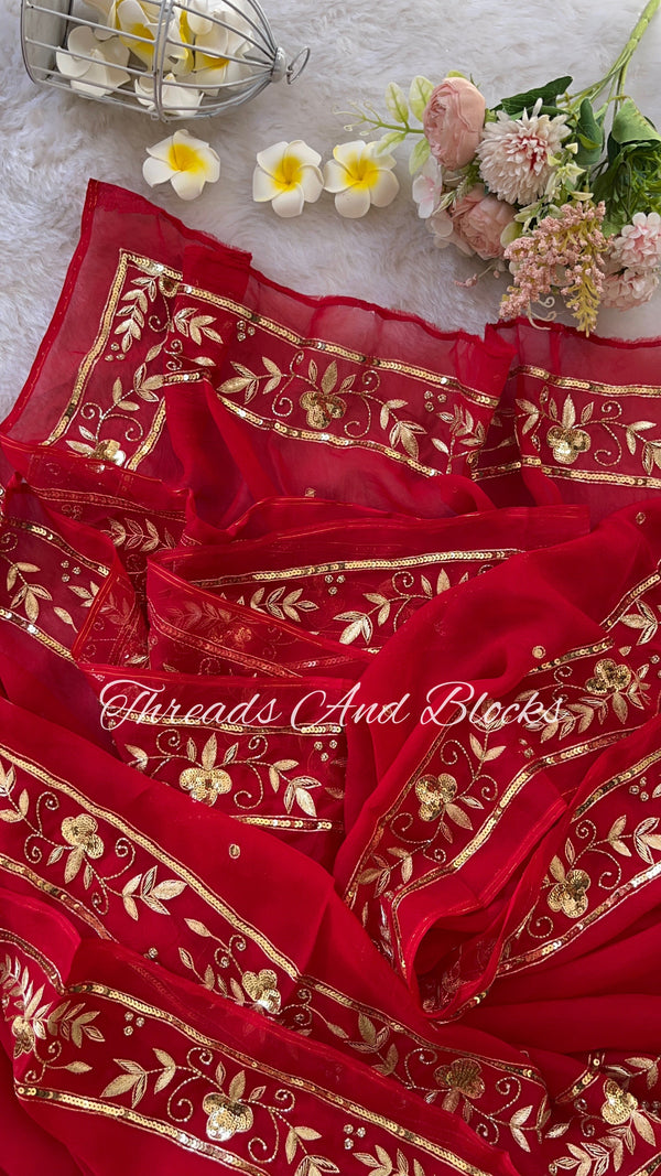 Organza Festive Floral Border Saree