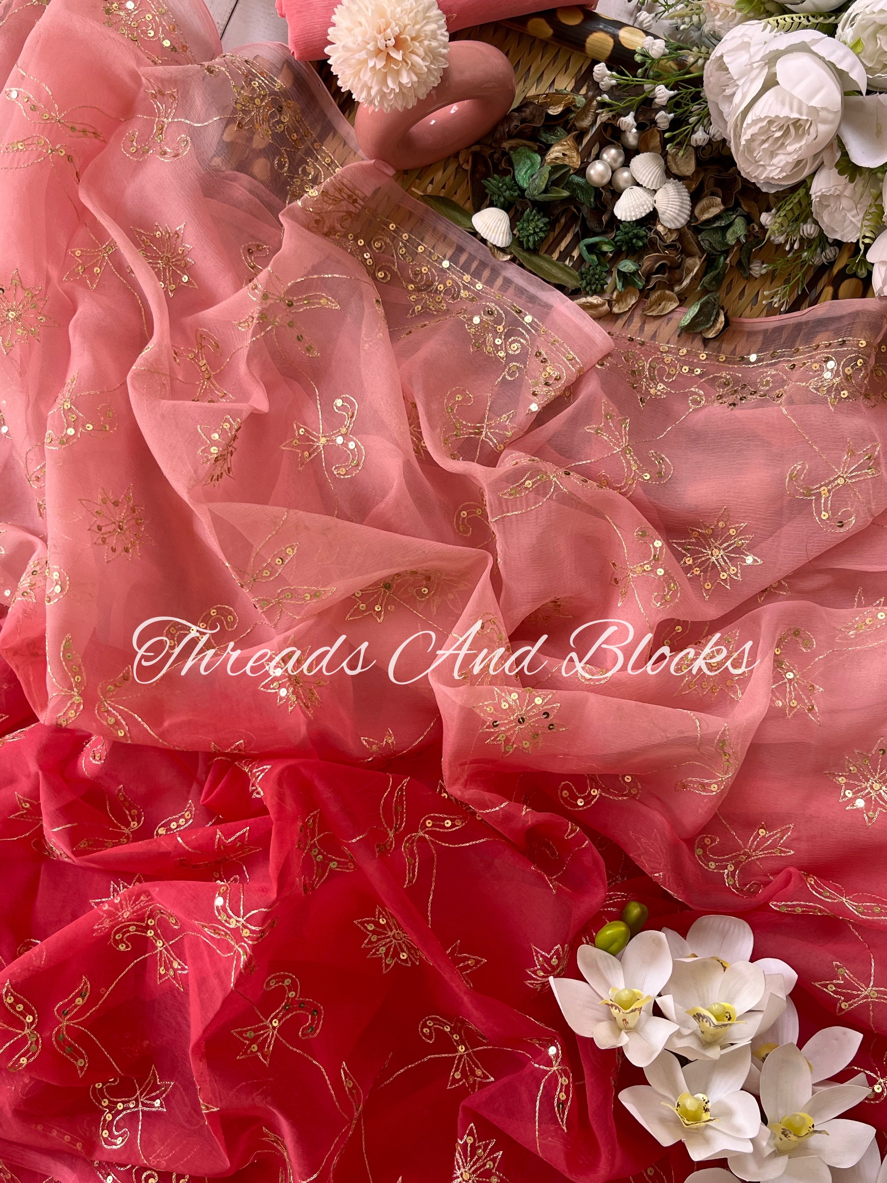 Peachy Pink Mughal Jharokha Jaal Saree