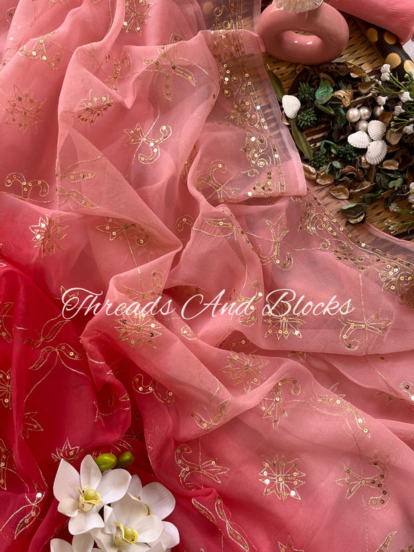 Peachy Pink Mughal Jharokha Jaal Saree