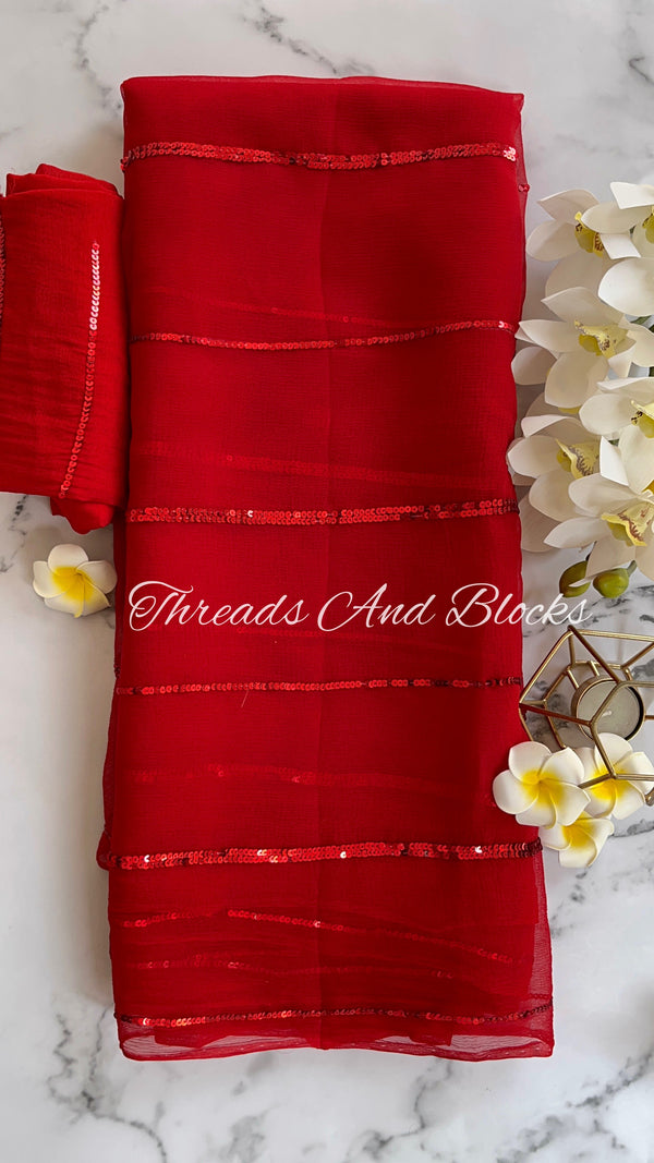 Red Sequins Cocktail Saree