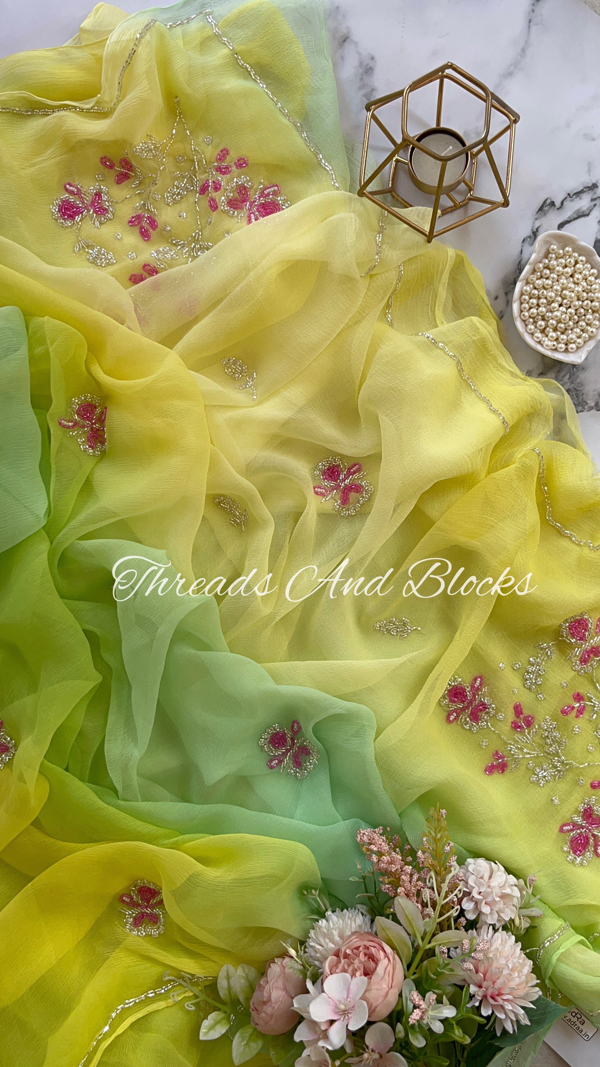 Lime and Lemon Floral Buta Saree