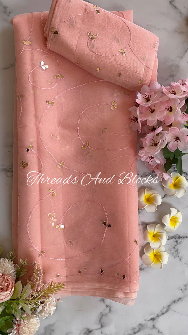 Pink Foil Mirror Jaal Saree