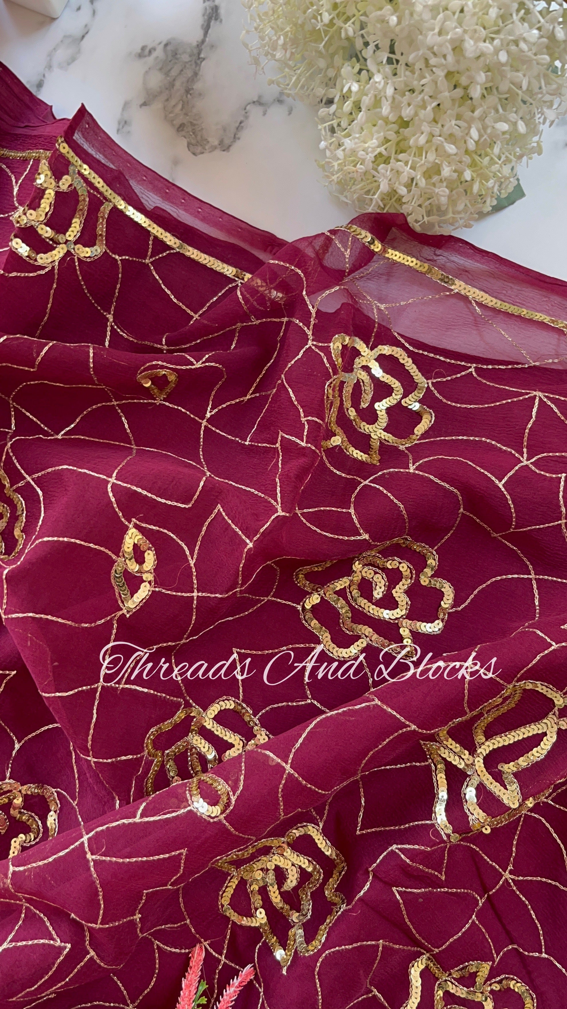 Ombre Plum Heavy Floral Jaal Saree