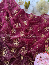 Ombre Plum Heavy Floral Jaal Saree