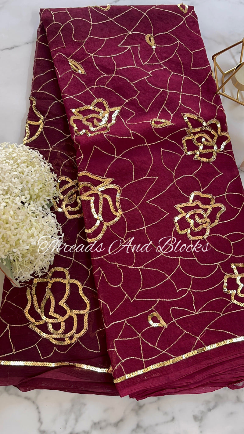 Ombre Plum Heavy Floral Jaal Saree