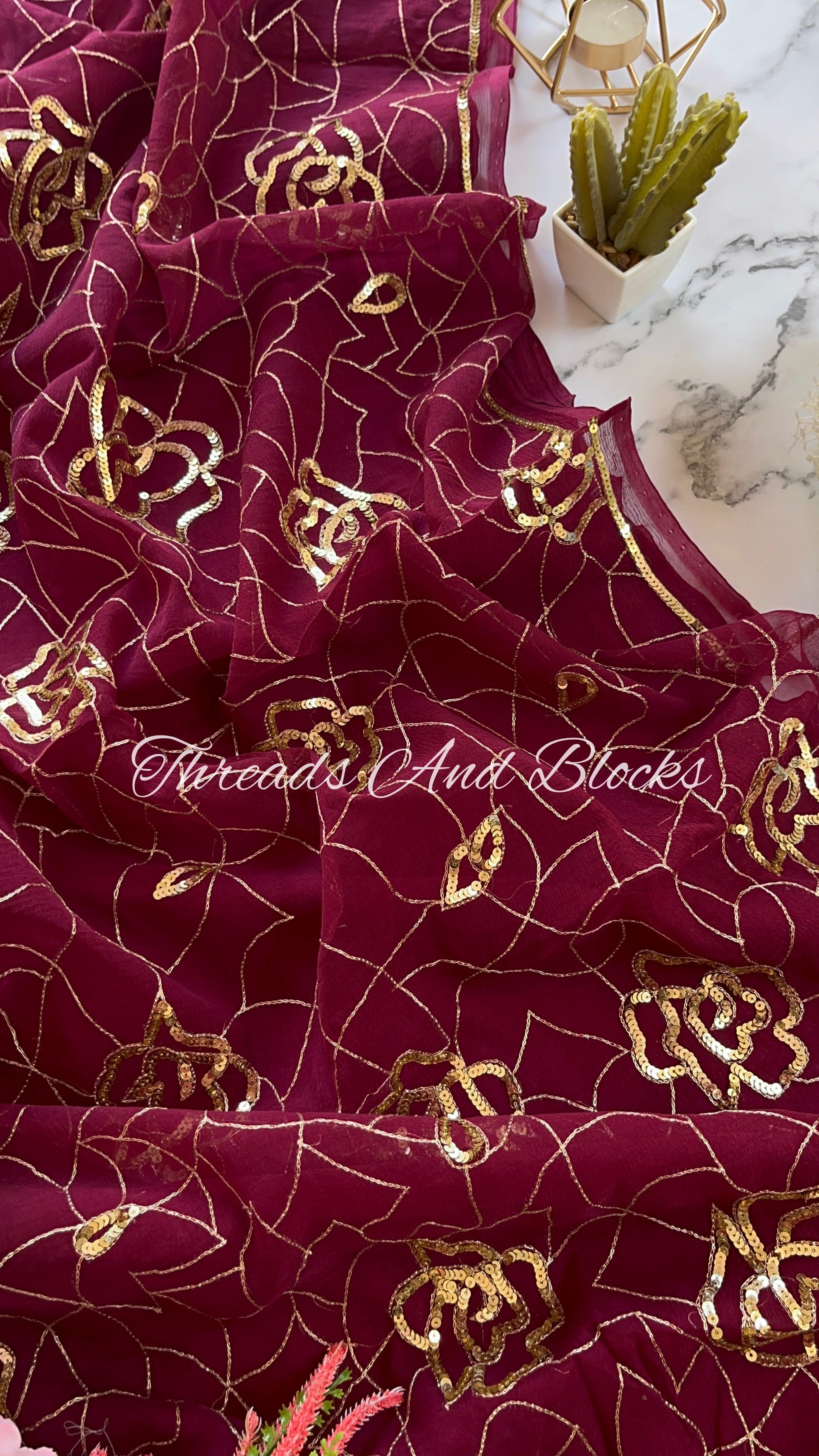 Ombre Plum Heavy Floral Jaal Saree