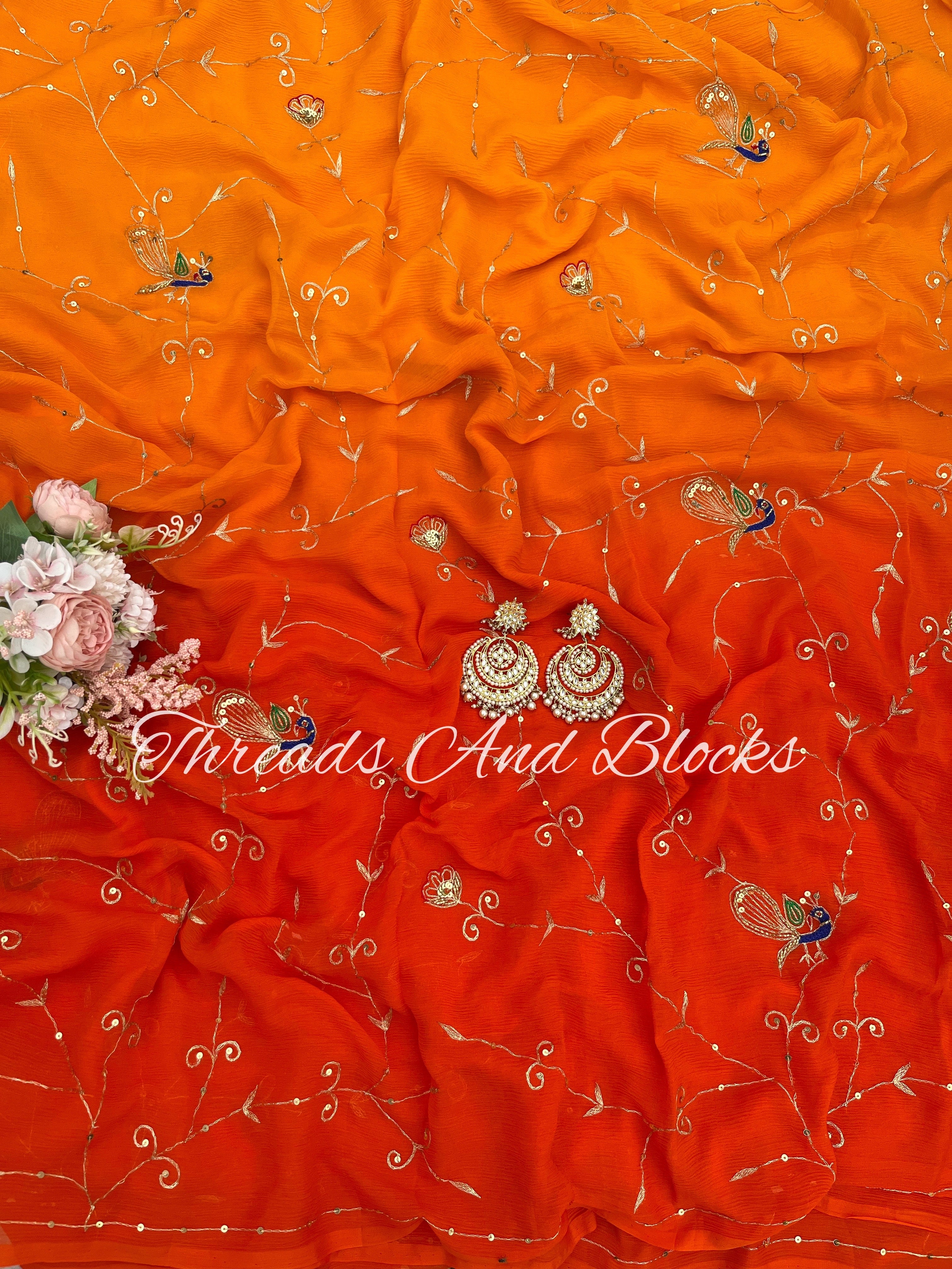 Platinum Chiffon Peacock Jaal Saree